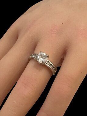 Classic Silver Solitaire Ring with Clear Center Stone Size 7